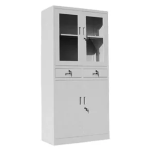 West Home Steel Office Wardrobe With Storage (Glass Door and Drawers), H x W x D - (185 x 90 x 40) cm, Color - Gray - Model- WH - FC20 - No Warranty and No Installation