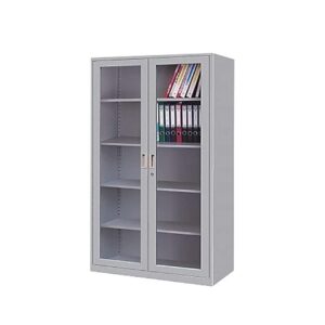 West Home Two Door Full Glass and Shelves Steel Cabinet, H x W x D (185 x 90 x 45) cm, Color - Gray, Model - WH - FC19 - No Warranty and No installation