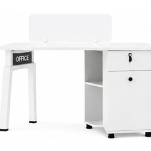Lopez Modern White Office Desk with Storage Cabinet & Privacy Panel