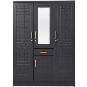 Lopez Modern 4 Door Wardrobe Cabinet with Mirror & Storage Drawer