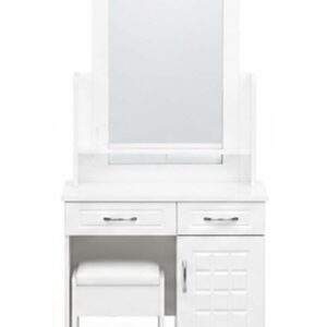 Lopez Modern White Dressing Table with Mirror & Storage Stool