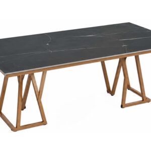 Lopez Modern Black Marble Dining Table with Gold Metal Legs