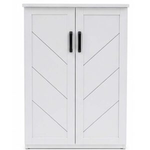 Lopez Premium Chevron White Wooden Storage Cabinet with Dual Doors