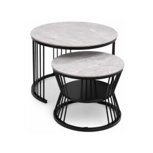 Lopez Premium 2-Piece Round Ceramic Top Nesting Coffee Table Set