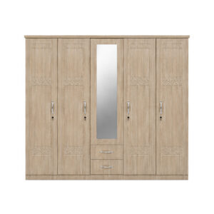 Lopez Premium 5-Door Wooden Wardrobe with Mirror & Drawers