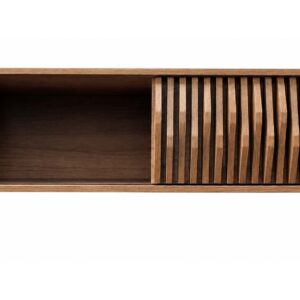 Lopez Premium Slatted Wooden TV Unit with Sliding Door – Modern Luxury Media Console for Living Room No Installation and No warranty