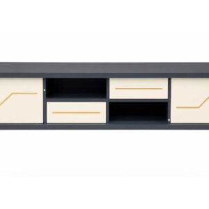LOPEZ Modern Luxe TV Unit with Storage Drawers & Shelves – Cream & Black Living Room Cabinet